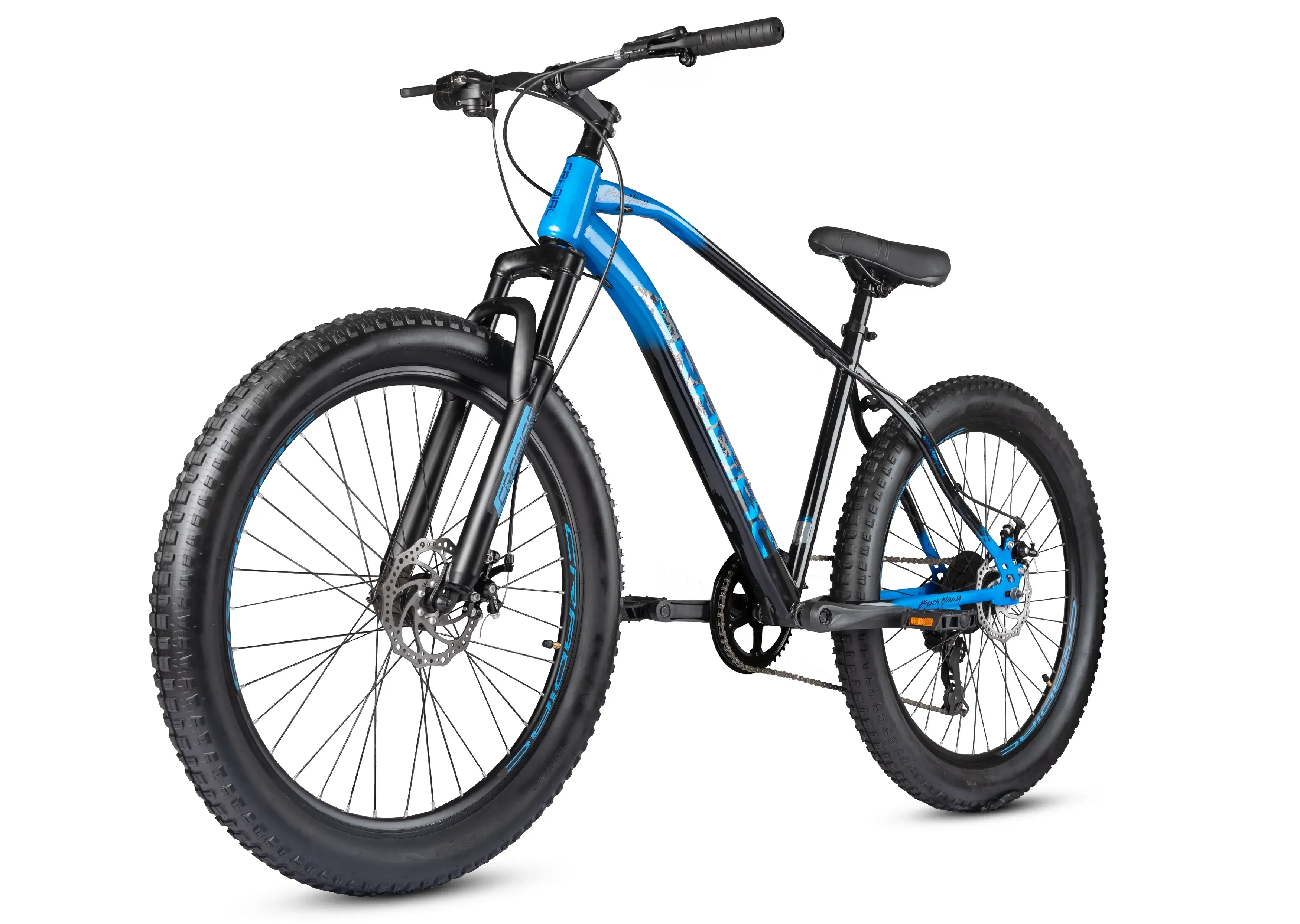 Cradiac Black Ninja Fat 7 Speed 26 Inch High Performance Mountain Cycle for Men with Front Suspension & Dual disc Brakes 7 Geared MTB Bike