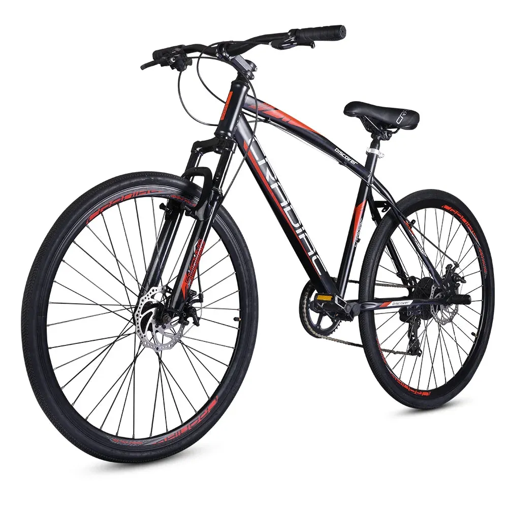 Cradiac Discover PRO 7 Speed Steel High Performance Gear Hybrid Cycles for Men with Front Suspension & Disc Brakes
