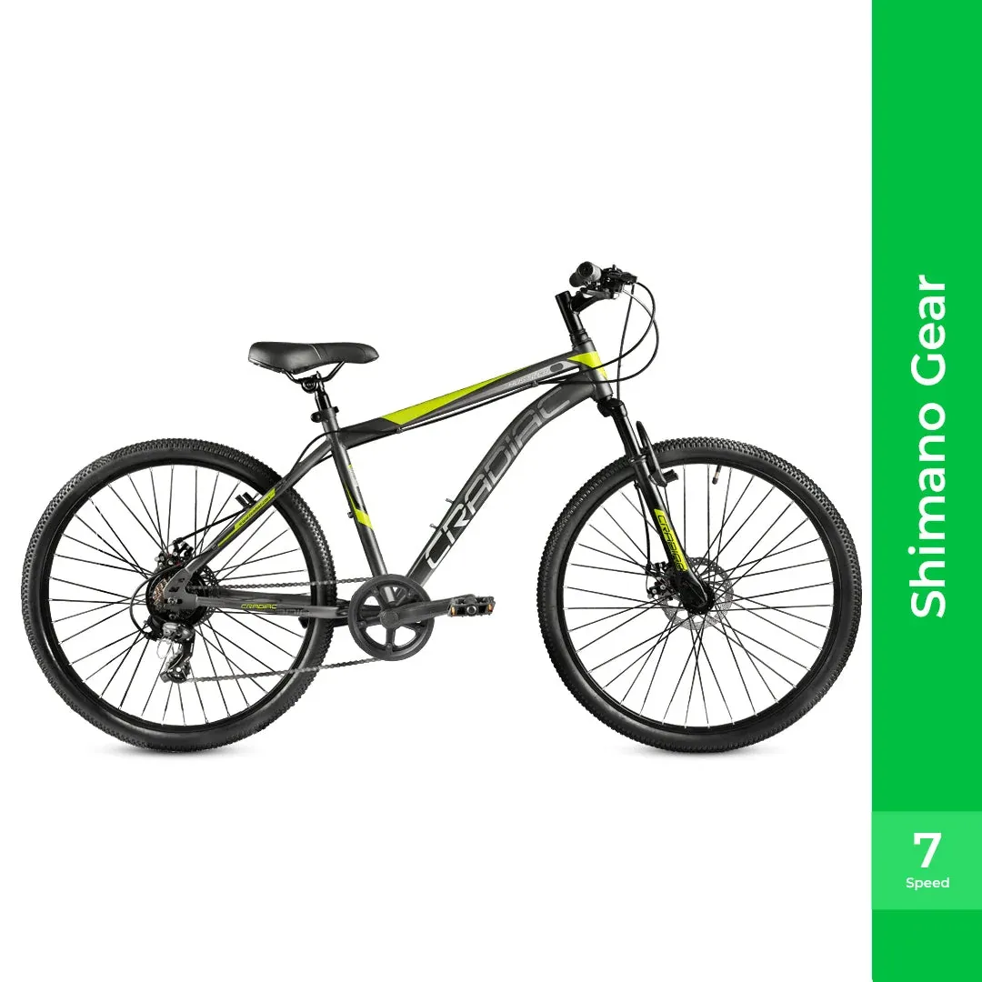 Cradiac Hustler 7 Speed 26 inch Steel Geared High Performance Mountain Cycle for Men with Front Suspension & Dual disc Brakes